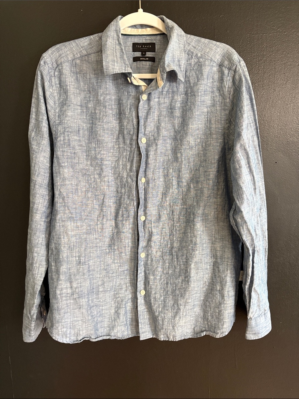 Ted Baker Blue Linen Blend Button-Down Shirt - Size 3
